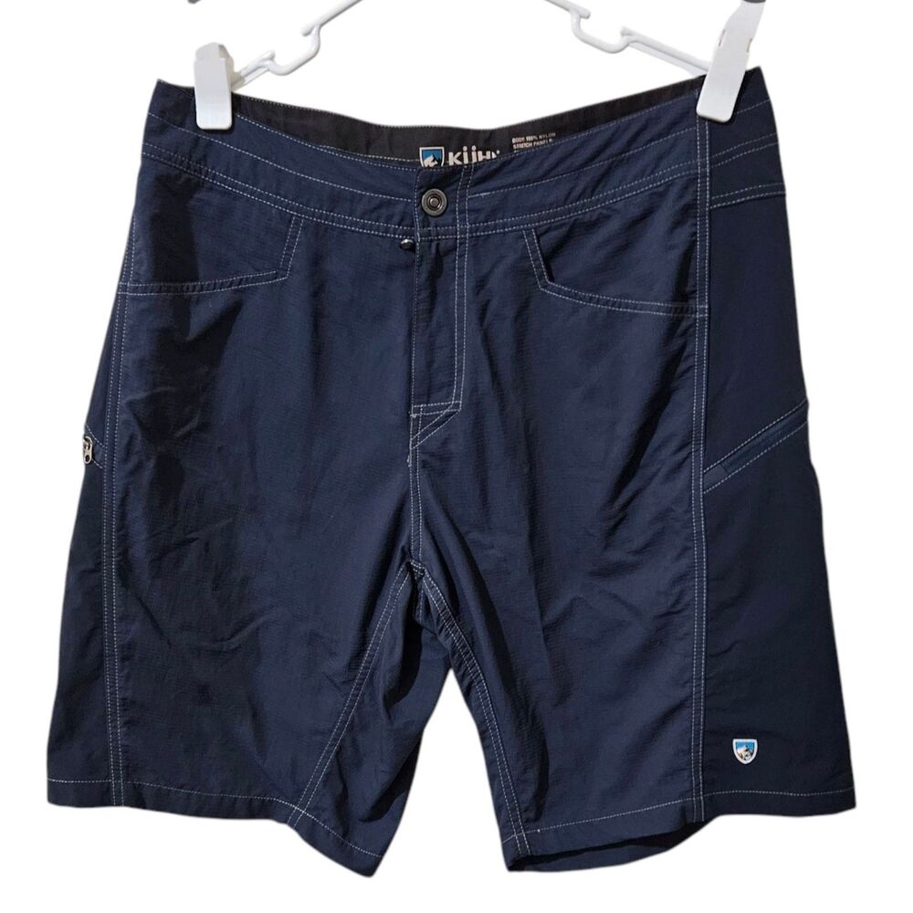 KUHL Shorts Men 34 Blue Solid Outdoor Mountains Hiking